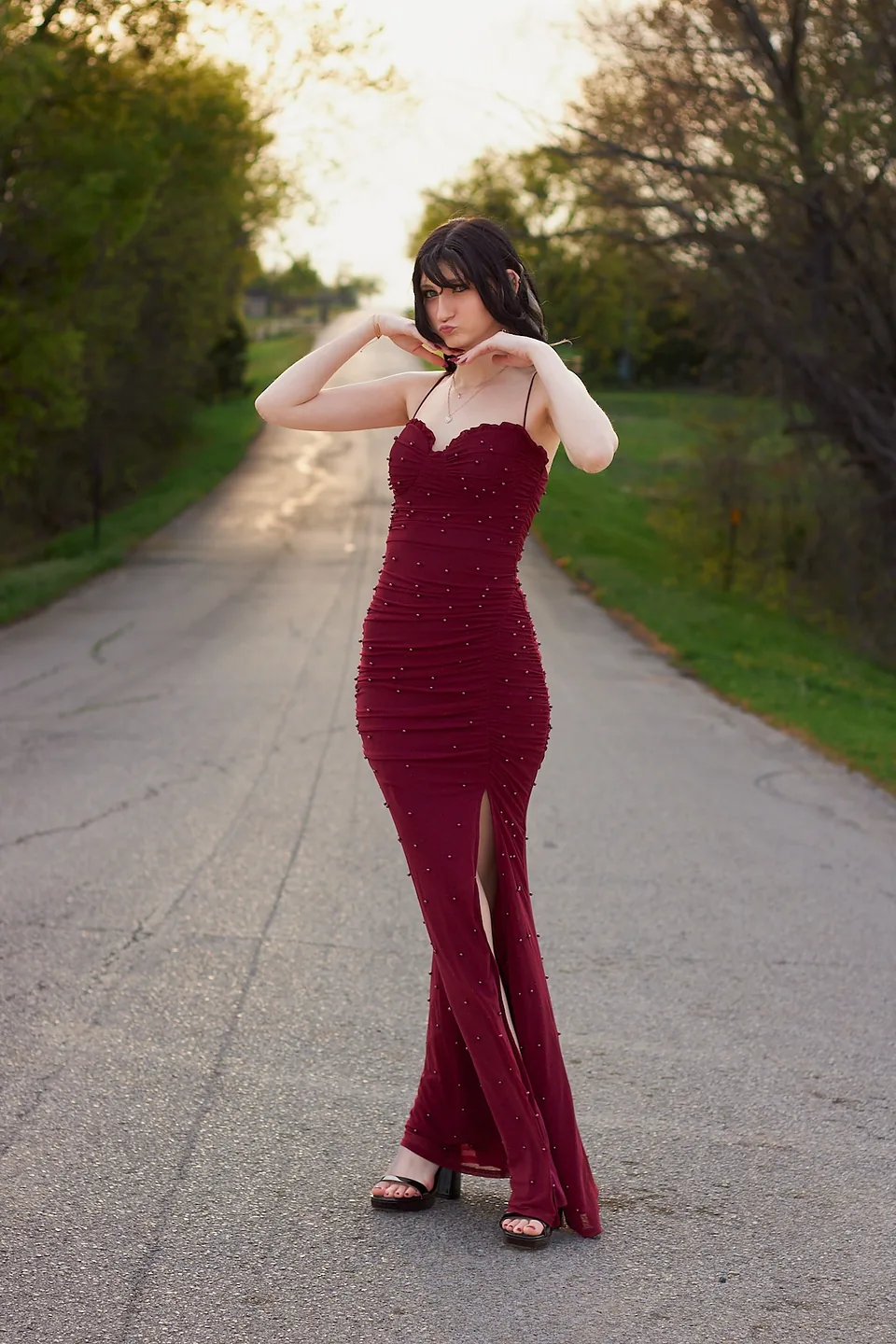 Red dress at golden hour