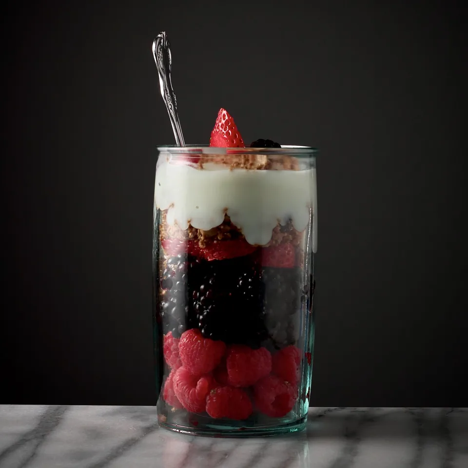 Berry parfait on a dark gradient