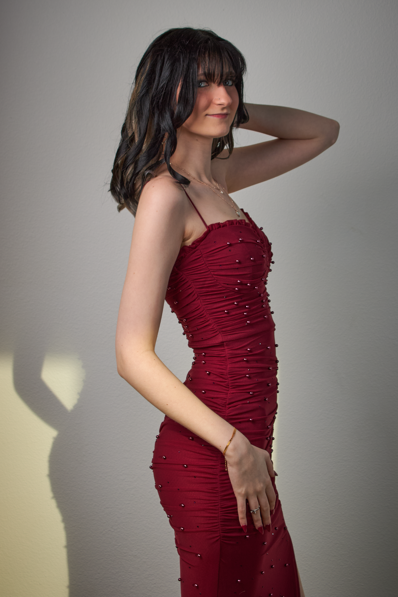 Portrait session, red dress second pose