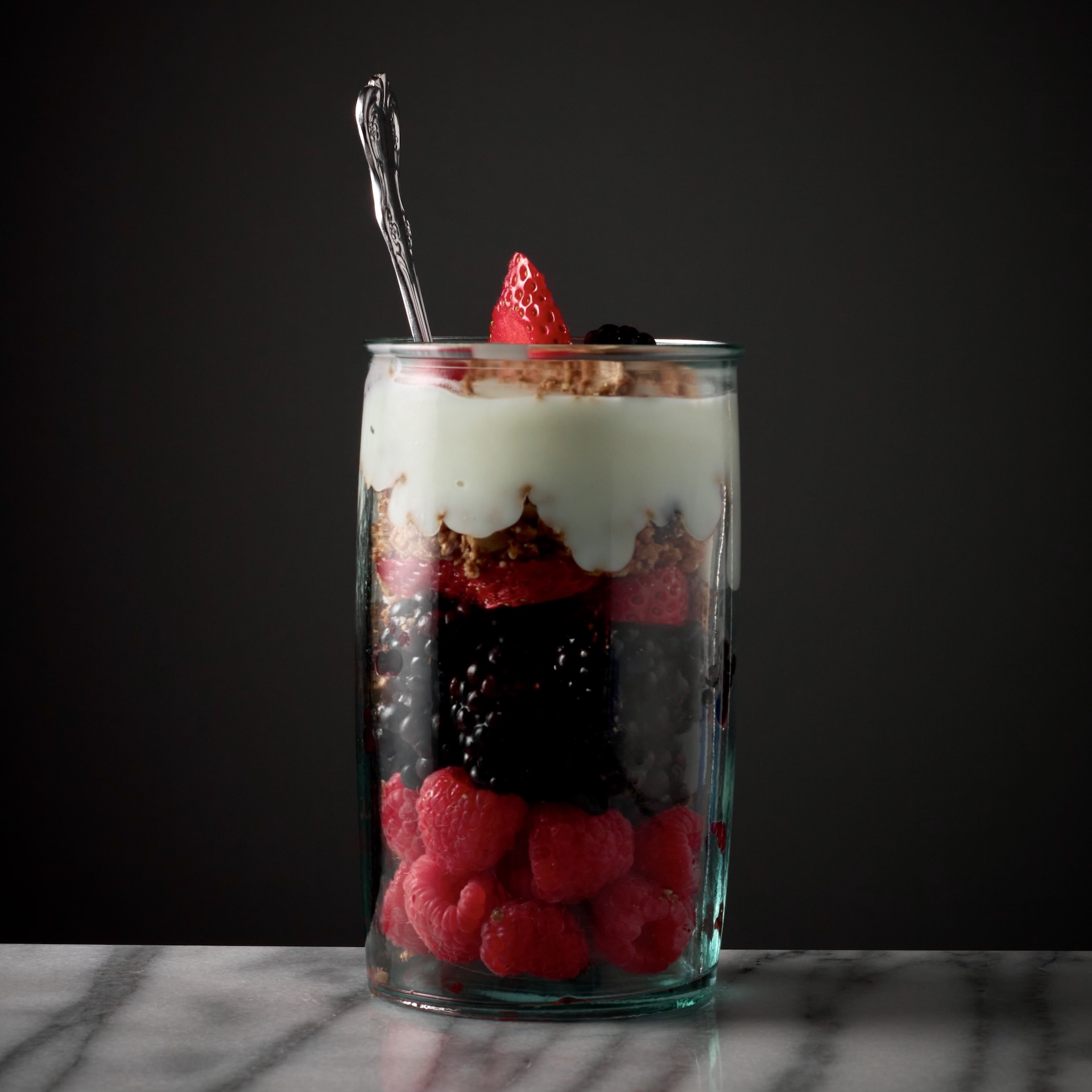 Berry parfait, dark gradient background